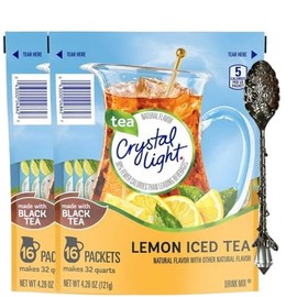 Crystal-Light Lemon Iced Tea Drink Mix 4.26 oz – 2 Pack (16 Pitcher Packets Total), Made with Black Tea – Sugar-Free, Low-Calorie Beverage Mix with Candy Freezer Gem Spoon (Lemon Flavor) Gem Spoon