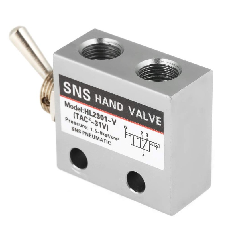 Hilitand Toggle Switch Valve, 3 Position 2 Port, Metal, Silver,