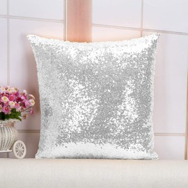 ShinyBeauty Sequin Cushion Silver Sequin Cushion Cover 18 x 18 Inch Sequin Cushion for Girls Boho Cushion Covers for Sofa Couch Chair Silver 45 x 45 cm Zip Design Home Festivals