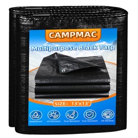 CAMPMAC Black Tarps Heavy Duty Waterproof 13x13, 12 Mil Thick, High Durability, Rip and Tear Resistant with Metal Grommets Every 20 Inches