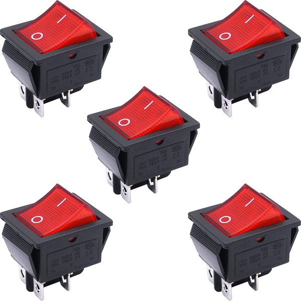 Large Wave Switch, Illuminated Rocker Switch Wave Switch, Rocker Switch, Wave Switch (Illuminated) Snap-in Type, KCD4-201 Red (2 Pieces)