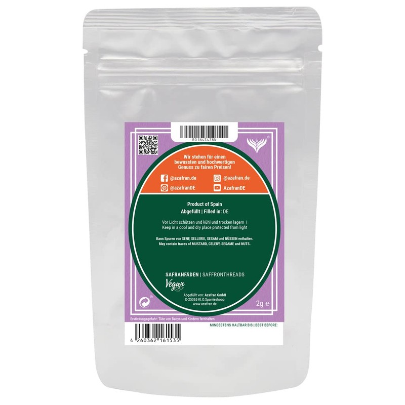 Azafran Saffron Threads, Saffron Threads in Premium Quality 2 g