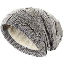 Hatstar Warm Lined Women's Beanie | Men's Hat Winter Hat | Unisex Knitted Hat | Braided Pattern with Fleece Lining, Mottled light grey