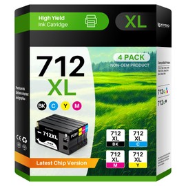 Skydo 712XL 712 Ink Cartridge Remanufactured Combo 4 Pack Replacement for HP 712XL 712 712 XL Ink Cartridge to Use for DesignJet T650 T250 T230 T630 T210 Studio Plotter Printer (BK/C/M/Y, 4 Pack)