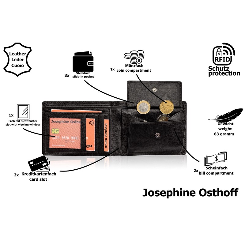 Josephine Osthoff Men's Leather Wallet with RFID Large with Coin