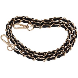 POFET Chain Strap with Black Leather Weave Replacement Leather Chain Strap for Evening Bag Cross-Body Bag Shoulder Bag Satchel DIY Purse Clutches 120CM