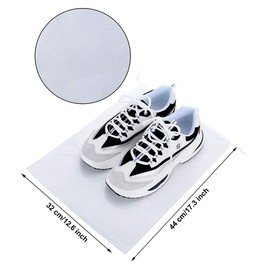 12PCS Portable Travel Shoe Bags with Transparent Windows Waterproof Non-Woven Storage Bags with Drawstring for Men and Women Large Shoes Pouch Packing Organizers Bags (White, 32 * 44CM)