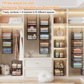 Sonyabecca 5-Tier Hanging Closet Organizer – Black Closet Storage Shelves with Wire Baskets for Clothes, Handbags, Sweaters & Accessories, Includes 2 Hanging Hooks & 5 S-Hooks