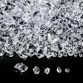 Syhood 570 Pcs 5 Sizes Clear Fake Crushed Ice Rocks Plastic Gemstones Transparent Acrylic Crystal Gems Diamonds Cubes for DIY Craft Christmas Vase Fillers Fish Tank Centerpieces Wedding Decoration