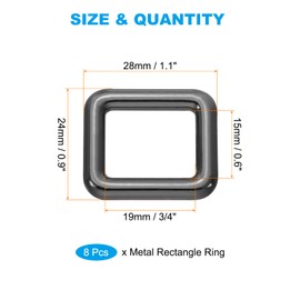 PATIKIL Flat Metal Rectangle Rings 3/4" / 19mm, 8 Pcs Square Loop Webbing Belt Buckle for Strap Keeper Leathercraft Bag Belt DIY Purse Making Black
