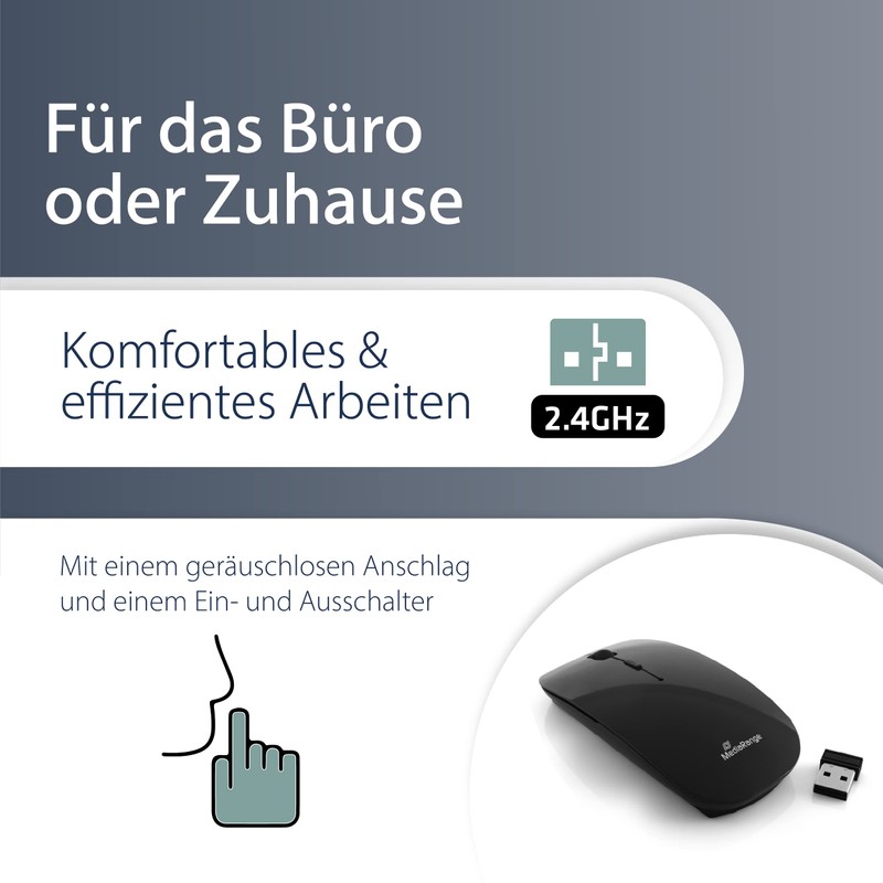 MediaRange optische 3-Tasten Funk-Maus, geräuscharm, schwarz-glänzend
