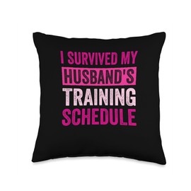 Triathlete Wife Gifts for Women I Survived My Husband's Training Schedule Triathlon Throw Pillow, 16x16, Multicolor