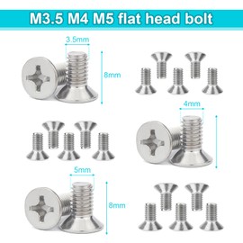 UPVC Door & Window Repair Screw Set - 20 Pieces M3.5, M4, M5 Stainless Steel Countersunk Screws - 8mm & 20mm Grub Screws for Strike Plates, Gears & Handle Attachment