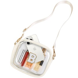 TEBIEKOY Clear Purses for Women Stadium Crossbody Small Clear Bag Stadium Approved Clear Crossbody Bags for Teen Girl Sport Games Concerts(B,Off-White)