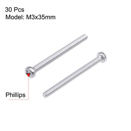 uxcell M3x35mm Machine Screws Pan Phillips Cross Head Screw 304 Stainless Steel Fasteners Bolts 30Pcs