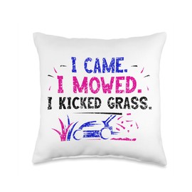 Lawn Mowing Gardener Gardening Lawn Care I Came Kicked Grass Cut Mowing Lawn Mower Throw Pillow, 16x16, Multicolor