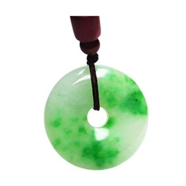 Natural Green Jade Hand-carved Lucky Jade Pendant Rope Necklace 35mm