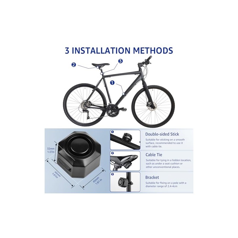 Cruxer Bike Alarm USB Rechargeable Wireless Anti-Theft Vibration Alarm,110db Volume