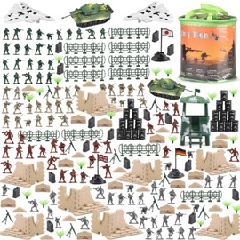 250 PCS Army Men Army Soldier Plastic Toys, Military Action Figures Playset Kids Military Soldiers Bucket with Tanks, Planes, Soldier Figures and Accessories For Boy Girls