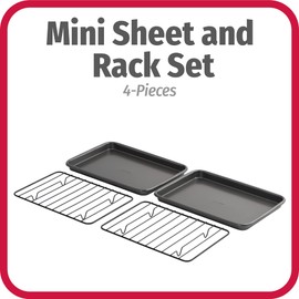 GoodCook Set of 2 Nonstick Steel 9" x 6.2" Toaster Oven Mini Baking Sheets with Racks, Gray