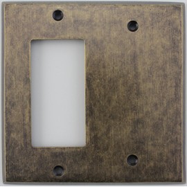 Aged Antique Brass 2 Gang Combination Switch Plate - 1 GFI/Rocker Opening 1 Blank