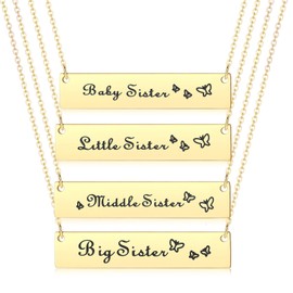 CERSLIMO Sister Gifts from Sister - Stainless Steel Sister Necklaces, 4 Pcs Big Sis & Little Sis & Middle Sis & Baby Sis Matching Pendant Necklaces | Birthday Gifts for Sister Christmsa Gifts, Gold