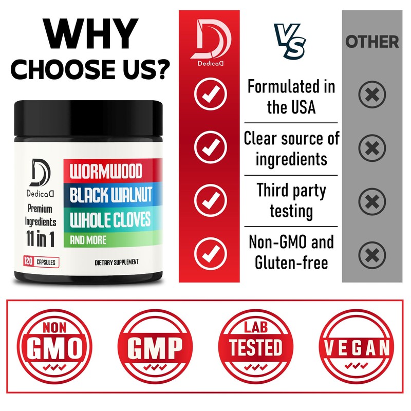 DEDICAD Wormwood Supplement - 120 Capsules Extracted from Black Walnut,