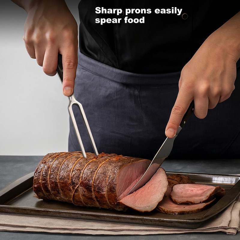 Large Meat Fork with Wood Handle,11.6 Inch Stainless Steel Two