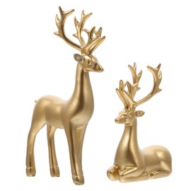 BESTonZON Deer Figures Resin Christmas Animal Figures Couple Deer Golden Elk Figure Desktop Ornament Decoration Lucky Charm Christmas Party Birthday Wedding Housewarming Party Gift