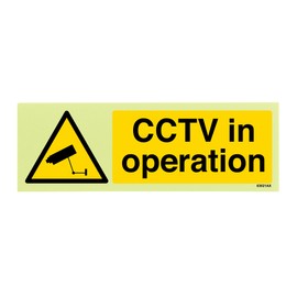 V Safety “CCTV In Operation” Glow-in-the-Dark Sign 300 × 100 mm – Rigid Photoluminescent Plastic – Durable, Infrared-Visible Security Warning