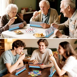 Set of 2 Playing Cards Holders for Seniors Adults – Multi-layer Curved Holders with Foldable Stand for Playing Cards Game Bridge Canasta Strategy Foot and Hand UNO, 2 Blue