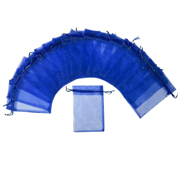 Stratalife Organza Bags 5x7 Mesh Jewelry Bags Blue Drawstring Favor Bags Pouches Baby Shower Wedding Party Gift Bags Candy Bags 50PCS (Blue)