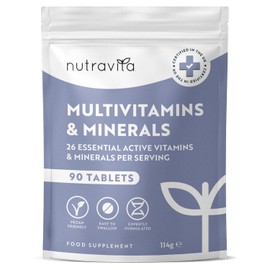 Multivitamin Tablets for Men & Women - 26 Essential Active Vitamins & Minerals with Vitamin C, D, Iron, and Zinc - 90 Vegan Multi Vitamin Tablets for a 3 Month Supply - Made in The UK - Nutravita