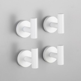 GERZWY Stainless Steel Towel Hook Wall Mounted Robe Coat Hook Heavy Duty Luxury Hooks for Bathroom Hotel 4 Pack, White