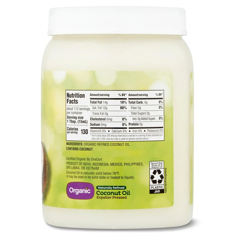 Organic Naturally Refined Coconut Oil with No Artificial Flavors or