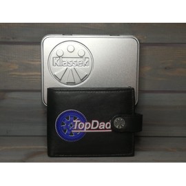 Klassek Top Dad Wheel Best Daddy Fathers Day Mens Wallet Real Black Leather RFID Blocking with Coin Pocket and Metal Gift Box