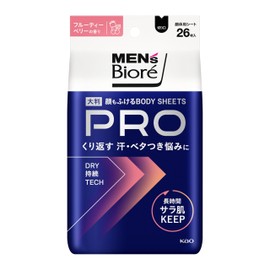 Men's Biore Body Sheet, PRO Fruity Berry Scent, 26 Sheets, Non-sticky, Smooth Skin KEEP