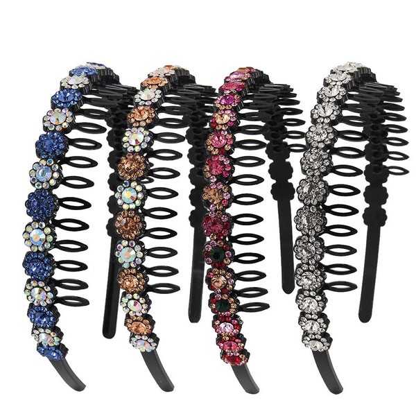 Yeshan Teeth Comb Headbands For Women with Rhinestone and Crystal beaded Plastic Hairband,Pack of 4