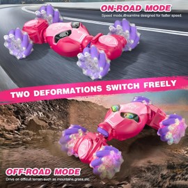 Sunrad Remote Control Cars, 4WD RC Stunt Car with Gesture Sensing,2.4GHz RC Drift Car with LED Light and Music,360 Flips RC Car Kids Toys for 6+ Year Old Girls Kids Birthday Presents Pink