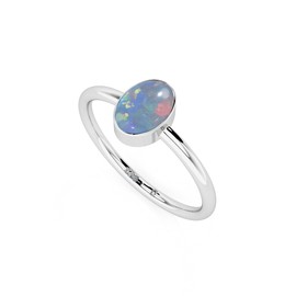LUSTRE AND LIGHT Natural Australian Opal Oval Stackable Ring for Women in Sterling Silver, October Birthstone Jewelry Gifts for Her (US-10, Bezel-Set)