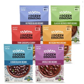 A Dozen Cousins Seasoned Microwave Beans Variety Pack - Black Beans, Garbanzo Beans, Refried Beans and More - Vegan and Vegetarian Non-GMO Meals Ready to Eat Made with Avocado Oil (6 Pack)