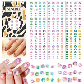 6 Sheets 280 Designs of Nail Stickers for Kids, Birthday Girl Party Favors, Cute Unicorn Nail Stickers, Kids Nail Art Decals Stickers for Kid Girls Nails Tip Decoration Gift (Flower Unicorn)