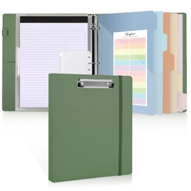 SKYDUE 3 Ring Binder with Clipboard, 13.2" × 10.2" Faux Leather 1 Inch Binder Organizer with 5 Pocket Dividers, Notepad, Labels & 2 Storage Pockets for Teachers, Students, Nurses & Office Work