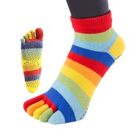 TOETOE - YOGA&PILATES - Anti-Slip Sole Trainer Toe Socks (UK 9-11.5 | EU 44-47, Rainbow Stripy)