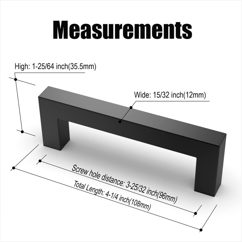 Amerdeco 10 Pack Matte Black Cabinet Pulls 3.75 Inch(96mm) Hole