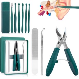 9 Pcs Kit De Cortaúñas para Pies y Limpieza de Oídos, Bonito y compacto, fácil de limpiar, Cortaúñas Biselado con Forma de Pico de Águila para Uñas Encarnadas, Uñas Duras y Uñas Inclinadas.(Verde)