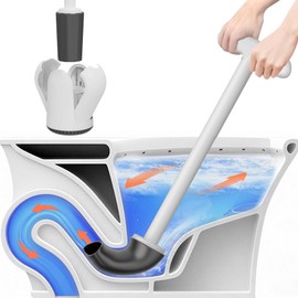 Cinola Upgraded Toilet Plunger with Holder, Wall Mounted Toilet Bowl Plunger with Hideaway Caddy, Dual Handle Plunger for Bathroom Built-in Drip Tray, RV Bathroom Accessories