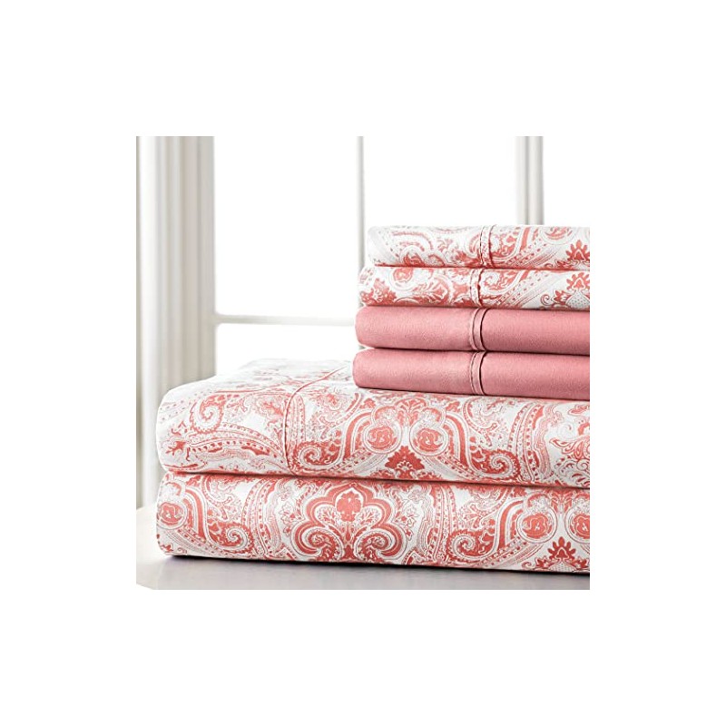 Spirit Linen Home 6 PC Paisley Sheet Set Soft Pink