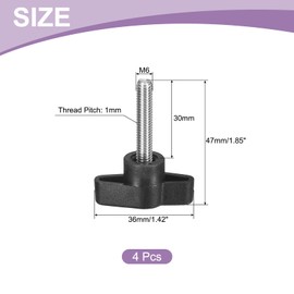 uxcell 4Pcs Tee Wing Knobs Thumb Screws, M6 x 30mm Clamping Screw Knob Male Thread 304 Stainless Steel T Shaped Thumb Screws Handle 36mm Dia. for Hand Tightening Knob Replacement, Black