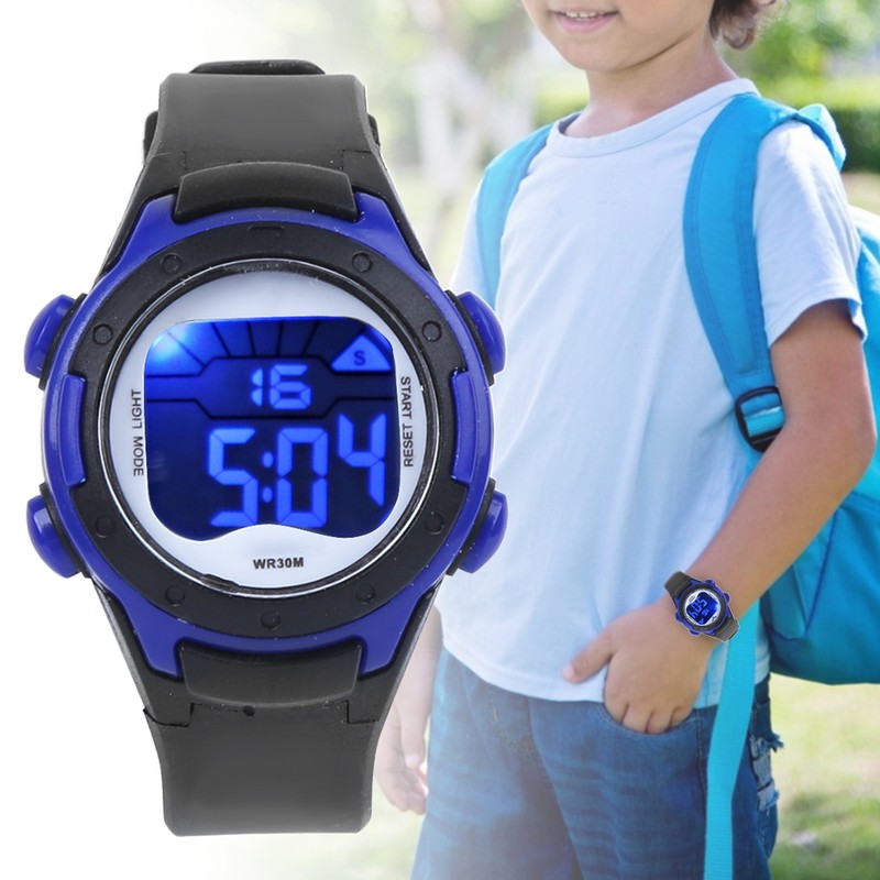 Electronic Watch Children Sports 3ATM Waterproof PU Strap Wrist WatchBlack